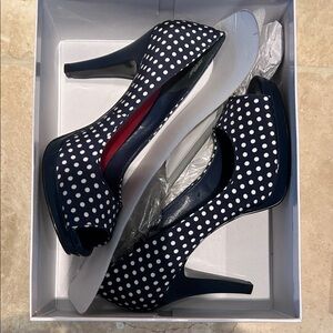 Nine West Dark Blue Polka Dot Heels